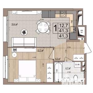 1-к квартира, вторичка, 41м2, 2/18 этаж