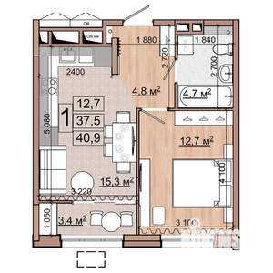 1-к квартира, строящийся дом, 41м2, 18/18 этаж