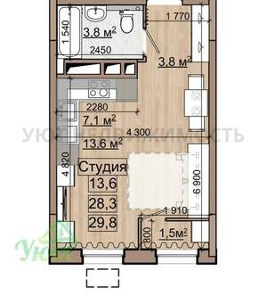 Студия квартира, строящийся дом, 30м2, 7/18 этаж