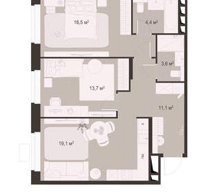 2-к квартира, вторичка, 68м2, 5/18 этаж