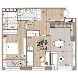 2-к квартира, вторичка, 70м2, 15/18 этаж