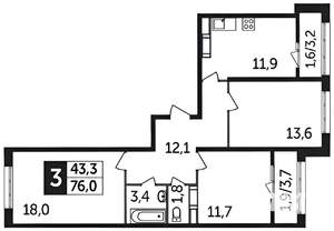 3-к квартира, вторичка, 77м2, 17/25 этаж