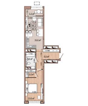 1-к квартира, строящийся дом, 50м2, 9/18 этаж
