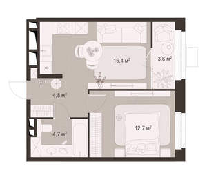 1-к квартира, вторичка, 42м2, 13/18 этаж