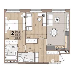 2-к квартира, вторичка, 68м2, 3/18 этаж