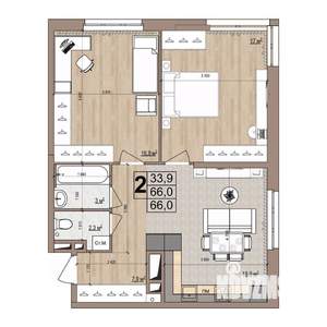 2-к квартира, вторичка, 66м2, 2/18 этаж