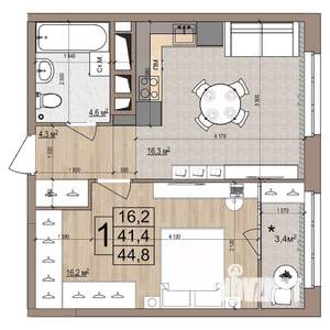1-к квартира, строящийся дом, 45м2, 11/18 этаж