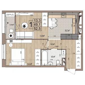 1-к квартира, строящийся дом, 53м2, 12/18 этаж