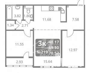 3-к квартира, вторичка, 71м2, 19/19 этаж