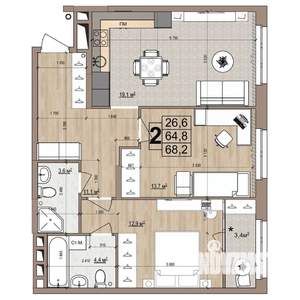 2-к квартира, вторичка, 68м2, 14/18 этаж
