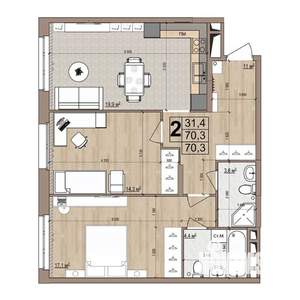 2-к квартира, строящийся дом, 70м2, 4/18 этаж