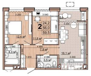 2-к квартира, строящийся дом, 60м2, 15/18 этаж