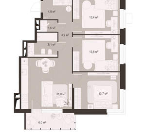 3-к квартира, вторичка, 84м2, 2/18 этаж