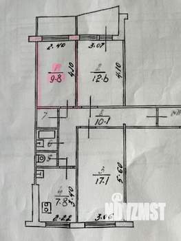 3-к квартира, вторичка, 63м2, 1/9 этаж