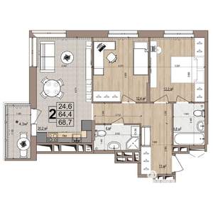 2-к квартира, строящийся дом, 69м2, 10/18 этаж