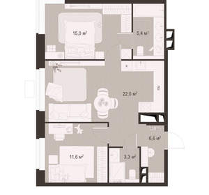2-к квартира, вторичка, 64м2, 3/18 этаж