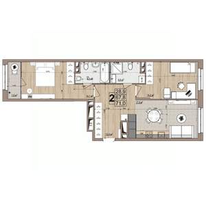2-к квартира, вторичка, 71м2, 10/18 этаж