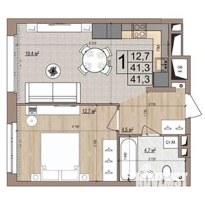 1-к квартира, вторичка, 41м2, 4/18 этаж
