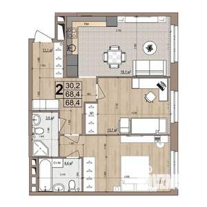 2-к квартира, строящийся дом, 68м2, 3/18 этаж