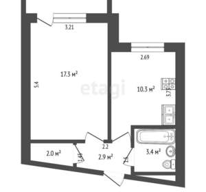 1-к квартира, вторичка, 36м2, 2/5 этаж