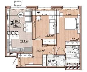 2-к квартира, вторичка, 68м2, 3/18 этаж