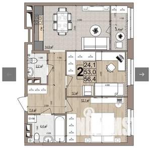 2-к квартира, вторичка, 56м2, 17/18 этаж