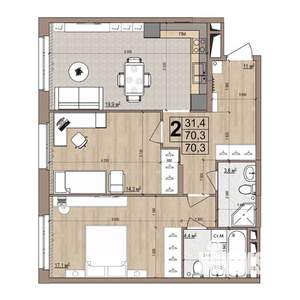2-к квартира, строящийся дом, 70м2, 3/18 этаж