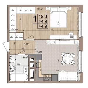 1-к квартира, вторичка, 45м2, 5/18 этаж