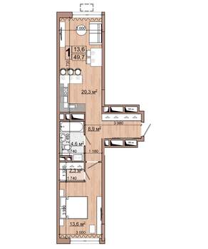 1-к квартира, строящийся дом, 50м2, 3/18 этаж