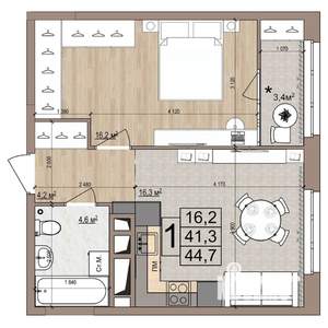 1-к квартира, строящийся дом, 45м2, 10/18 этаж