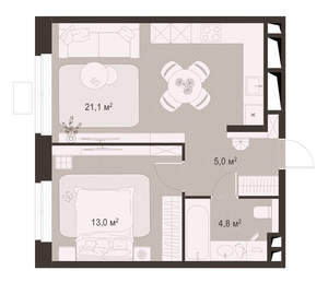 1-к квартира, вторичка, 44м2, 5/18 этаж