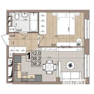 1-к квартира, вторичка, 38м2, 3/18 этаж