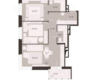 2-к квартира, вторичка, 69м2, 4/18 этаж